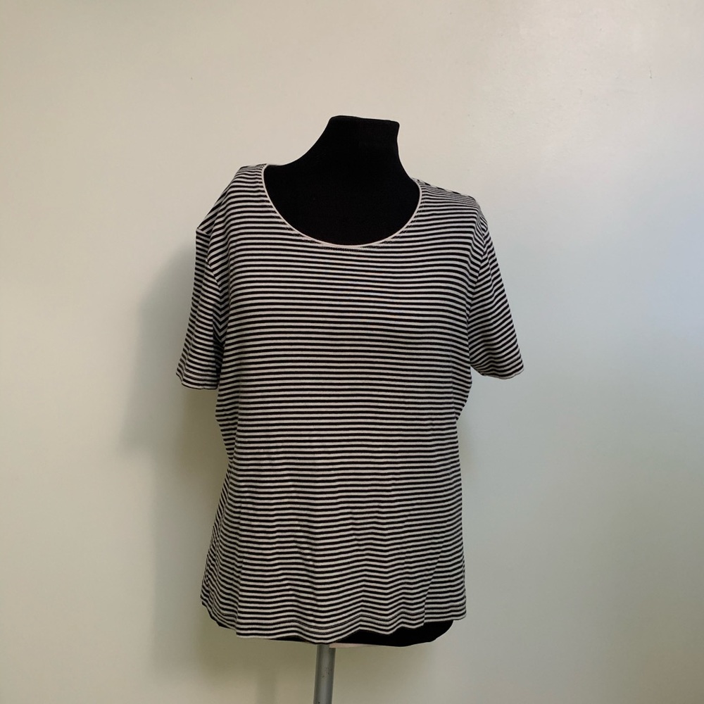 Karen Scott Black Tan Striped Shirt